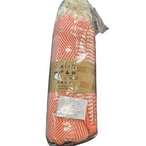 LaHammam Turkish Cotton Diamond Weave Orange & White Towel Blanket With Tassels